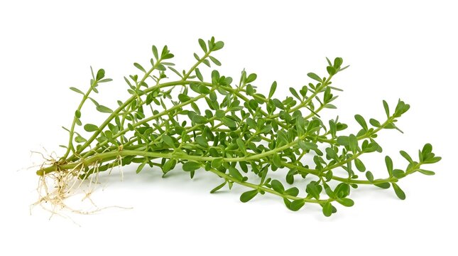 Bacopa Monnieri Whole Plant with Roots and Succulent Stems, Water Hyssop Botanical Stock Photo on White Background