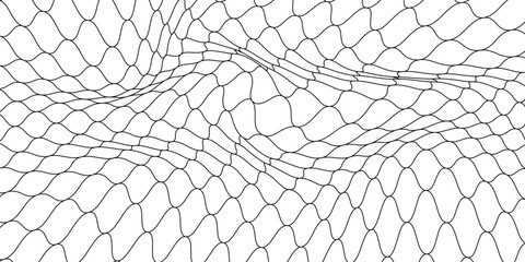 Fishing or netball. Repeating hexagon pattern. Black wired mesh texture isolated on a white background. Metallic or fabric fence, cage or lattice structure. Vector graphic illustration. © Muaffa
