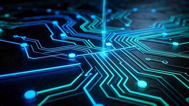 Circuit board with glowing lines