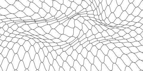 Fishing or netball. Repeating hexagon pattern. Black wired mesh texture isolated on a white background. Metallic or fabric fence, cage or lattice structure. Vector graphic illustration. © Muaffa