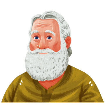 a man with fair skin, white hair, and a full white beard
