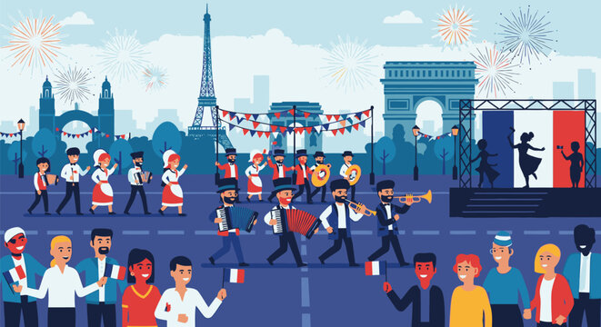 Vibrant Parisian Street Festival Scene During Daytime Celebrating Culture With People And People And Joy