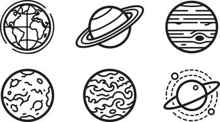 Set of six simple planet and space icons with earth and moons Vector © Runa