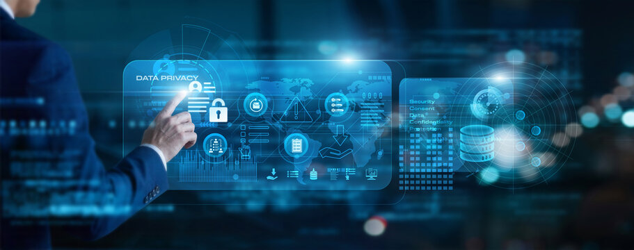 Compliance lead touch virtual screen Data Privacy. Managing user consent and encryption standards to protect personal information and comply with global legal regulations and policies.