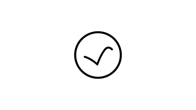 A simple hand drawn black outline of a check mark symbol inside a thin black circle against a plain white background with ample negative space for design elements and text