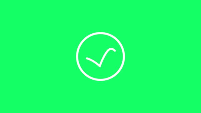 A vibrant neon green background showcases a simple white outline of a check mark symbol within a thin white circular border, offering a bright and modern graphic element for design