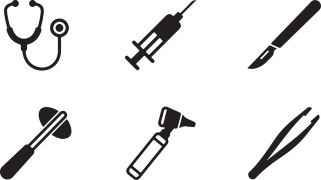 Black and white medical tools icon set flat design Vector