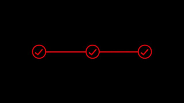 Two red circular icons, each containing a red checkmark, are connected by a thin red horizontal line against a completely black background, suggesting a connection or comparison of completed tasks