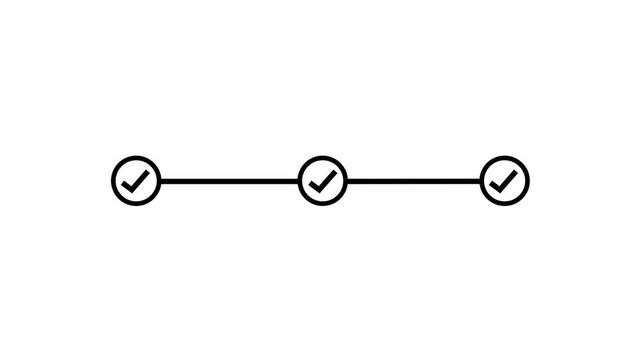 A simple black line connecting two circular icons on a clean white background, with a checkmark in the left circle and a downward arrow in the right circle, illustrating a basic workflow or