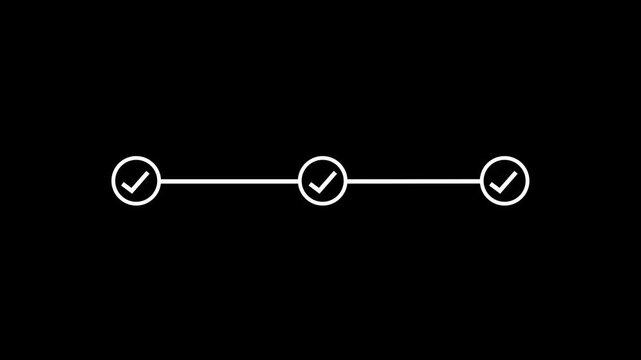 A minimalist white line connecting two circular icons on a stark black background with a checkmark inside the left circle and a downward arrow inside the right circle, representing a simple process