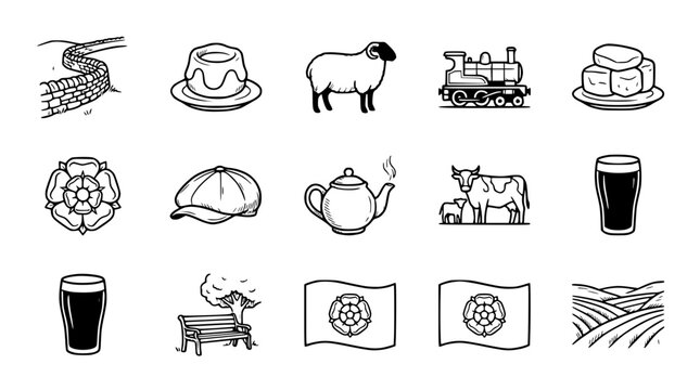 Yorkshire Icons Collection: Rural Heritage, Industry, and Landscape - Hand-Drawn Style