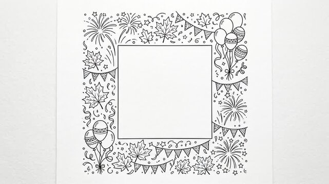 Hand Drawn Doodle Style Celebration Frame Border with Maple Leaves