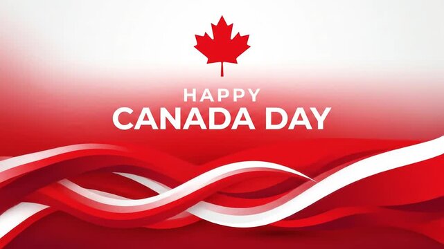 Happy Canada Day Celebration Background with Red and White Wavy Graphics