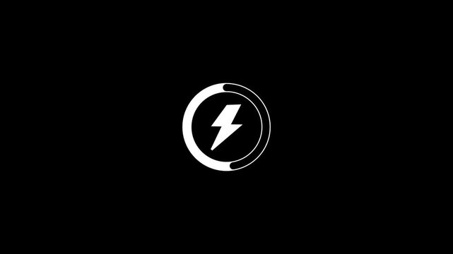 Battery charging animation with a power icon,Lightning bolt sign in the circle power icon animation.