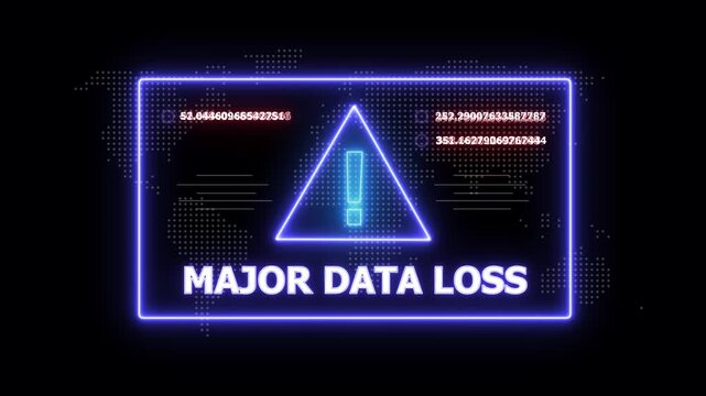 A neon blue rectangular frame prominently displays the text MAJORDATALOS in bold white letters, with a central glowing blue triangle and digital data readouts on a dark background with a