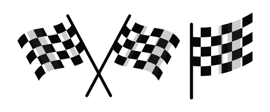 Racing Flag Icon Set &ndash; Checkered Finish Line Flags, Motorsport Competition, Speed Racing & Championship Vector Collection