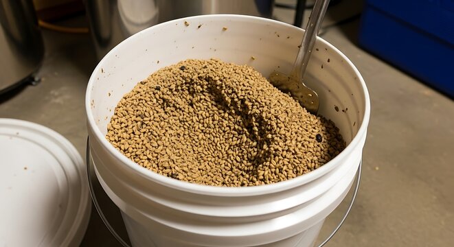 Wooden bowl of ground coffee beans closeup.