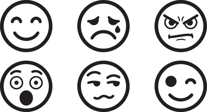Six basic emotion faces vector icons set Vector