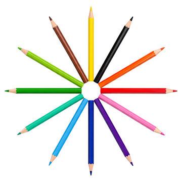 Set of Twelve Colored Pencils Isolated on Transparent Background, Generative AI