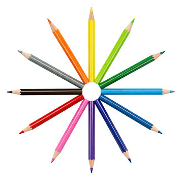 Set of Twelve Colored Pencils Isolated on Transparent Background, Generative AI