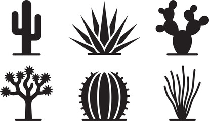 Six stylish black and white desert cactus illustrations Vector © mahafuza