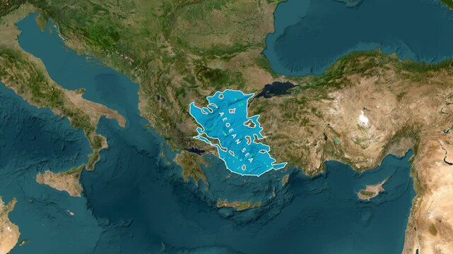 Aegean sea motion graphic overlay on satellite map footage