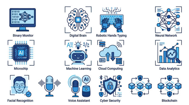 AI and technology vector icons