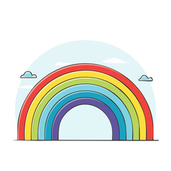 Naklejka premium Colorful rainbow with clouds in flat design style