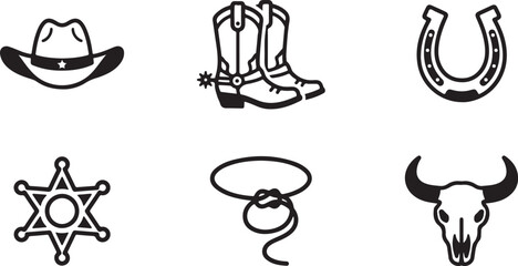 Fototapeta premium Six classic western symbols icons set Vector