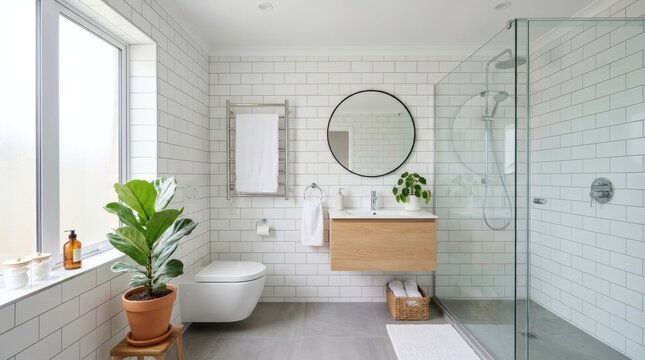 Modern Bathroom Interior with White Subway Tiles