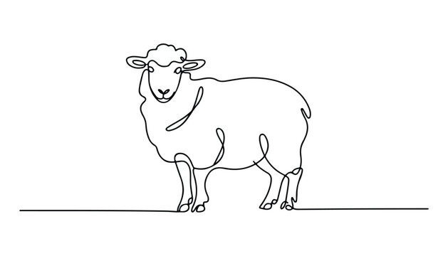 One continuous line illustration of an Sheep animal , isolated on white background.