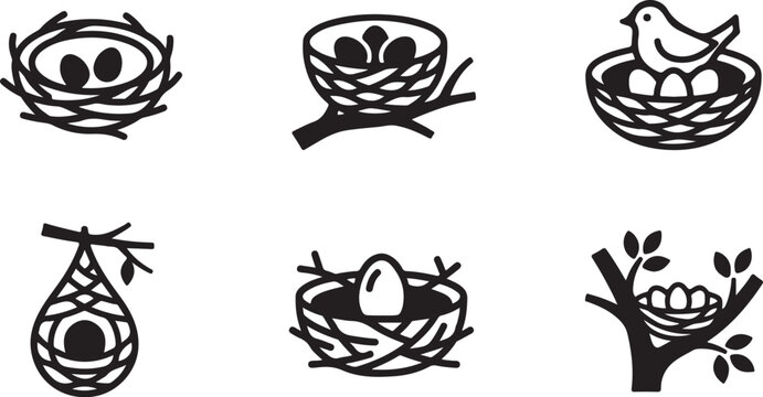 Birds nesting and hatching process illustrated in simple vector icons Vector