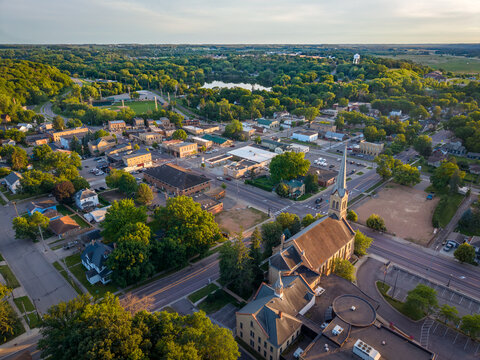 Aerial View of the Mini Met Baseball Stadium in Jordan Minnesota at Sunset