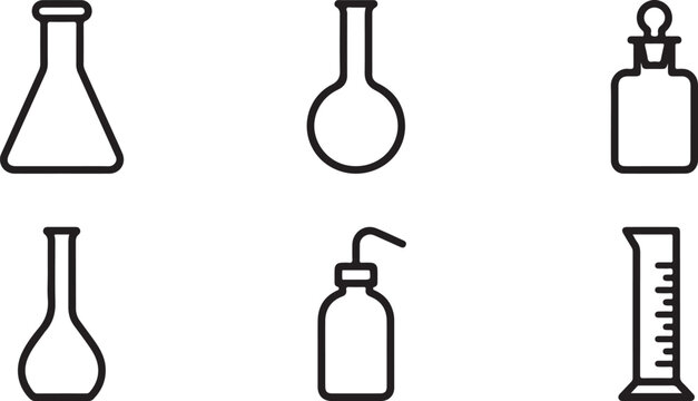 Set of six common laboratory glassware and containers icons Vector