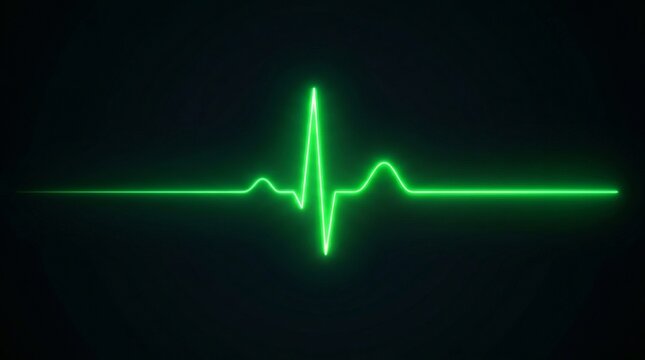 Glowing green neon green heartbeat ECG heartbeat pulse line pulse on dark background