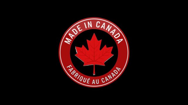 Made in Canada Animated Badge Logo with Maple Leaf in Red and Black