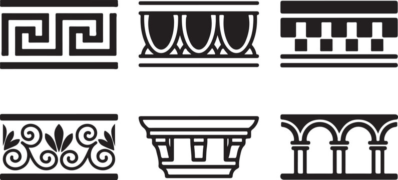 Black and white classical architectural frieze and cornice designs Vector