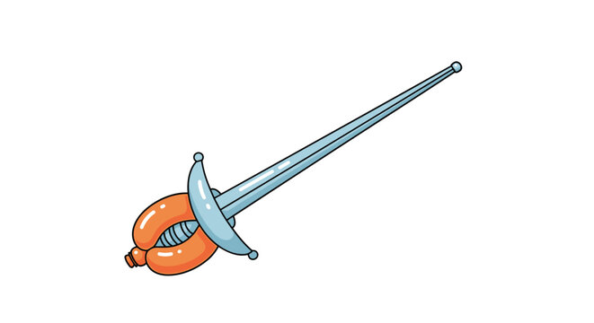 Detailed illustration of historical rapier sword with ornate orange basket hilt design on white background.