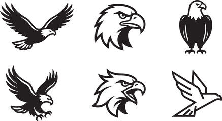 Obraz premium Black and white eagle vector logos in various styles Vector