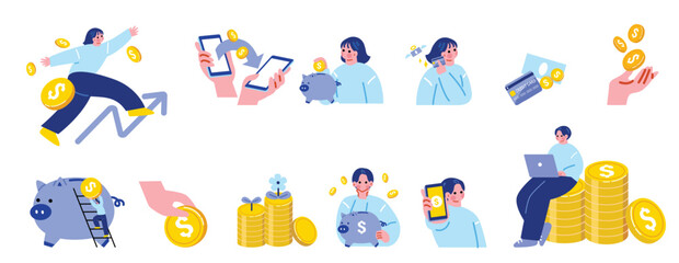 お金を稼ぐ人々のイラストセット © Sami