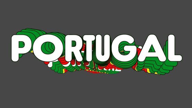 Tipografia Cin&eacute;tica Horizontal de Portugal 169 Palavra Din&acirc;mica de Orgulho Nacional em Fonte Arredondada com Clones de Onda para V&iacute;deos de Desporto