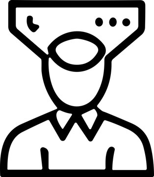 Business funnel head icon representing lead generation and sales process, simple outline graphic.