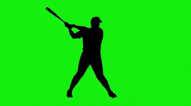 Silhouette Video of baseball on the meddle of the screen in green screen background