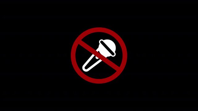 No microphone sign animation ,Audio recording prohibited symbol animation,microphone not allowed warning icon animation with alpha channel .4k video animation .