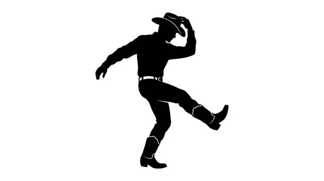  Cowboy silhouette, western dancer, black icon, vector illustration, hat tipping isolated on White Background flat vector eps silhouette