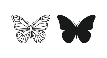 Butterfly shapes line art and black silhouette on white background © Lamiya Khanom