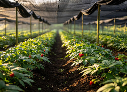 비닐하우스에서 자라는 인삼밭 / Ginseng Field Growing in a Greenhouse