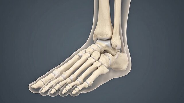 Human Foot Ankle Bone Anatomy 3D Medical Animation Skeleton Translucent Dark Background
