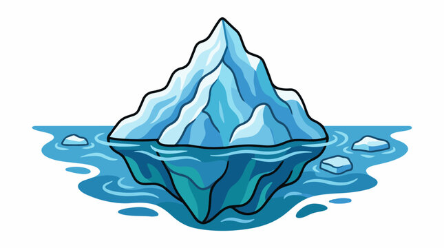 Large iceberg floating in ocean with smaller icebergs