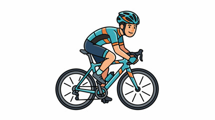 Obraz premium A cartoon cyclist wearing a blue and orange uniform rides a matching bicycle